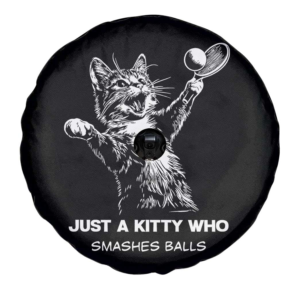 Funny Cat Plays Tennis Spare Tire Cover Just A Kitty Who Smashes Balls - Wonder Print Shop