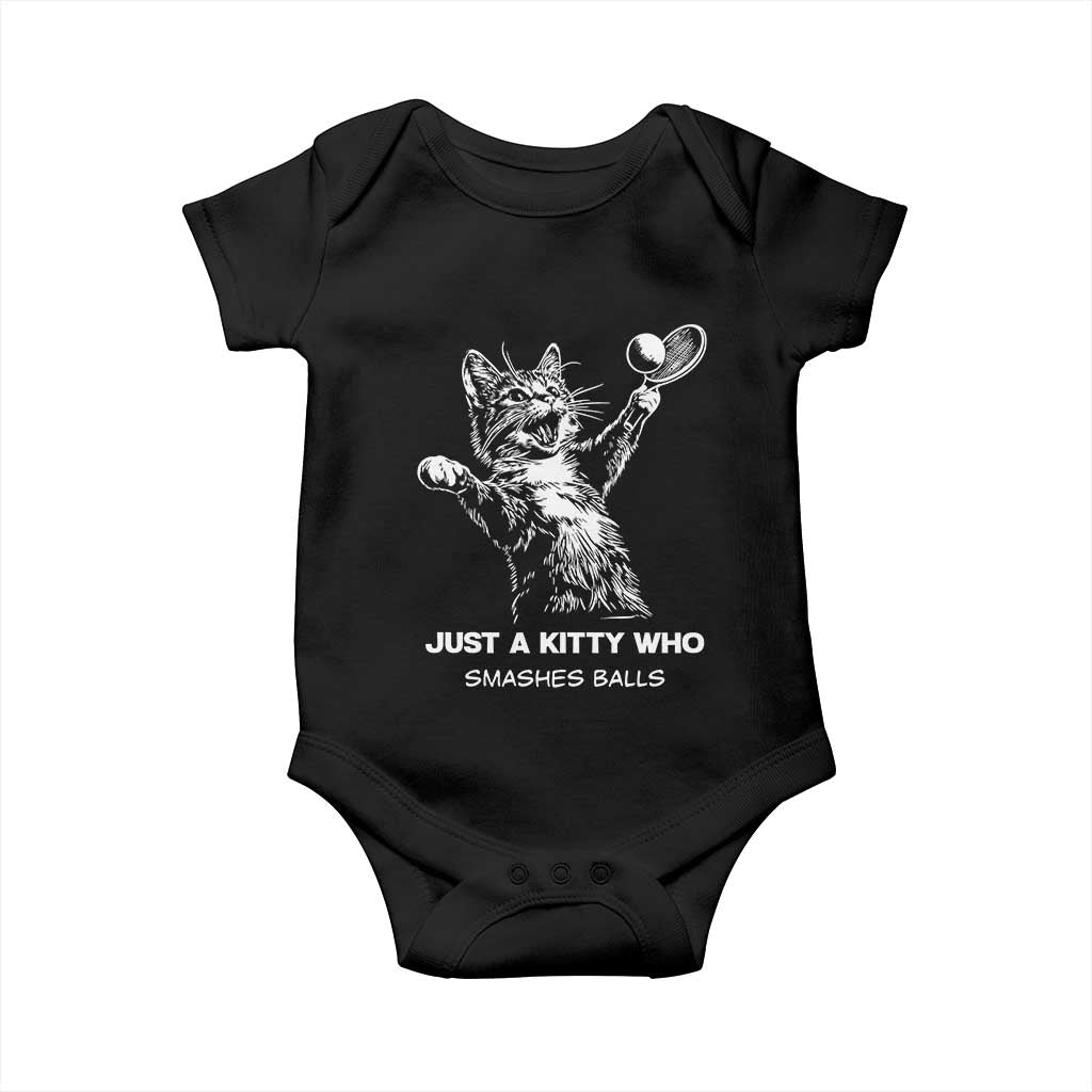 Funny Cat Plays Tennis Baby Onesie Just A Kitty Who Smashes Balls - Wonder Print Shop