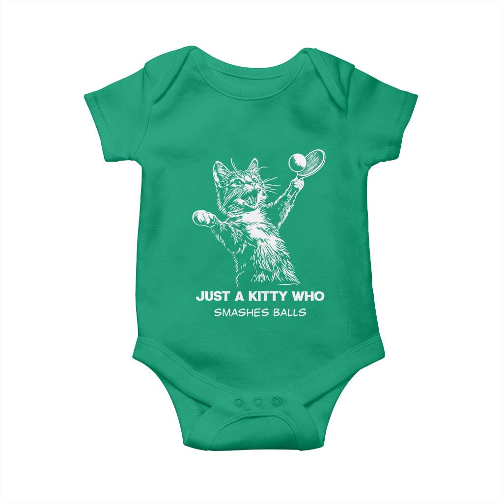 Funny Cat Plays Tennis Baby Onesie Just A Kitty Who Smashes Balls - Wonder Print Shop