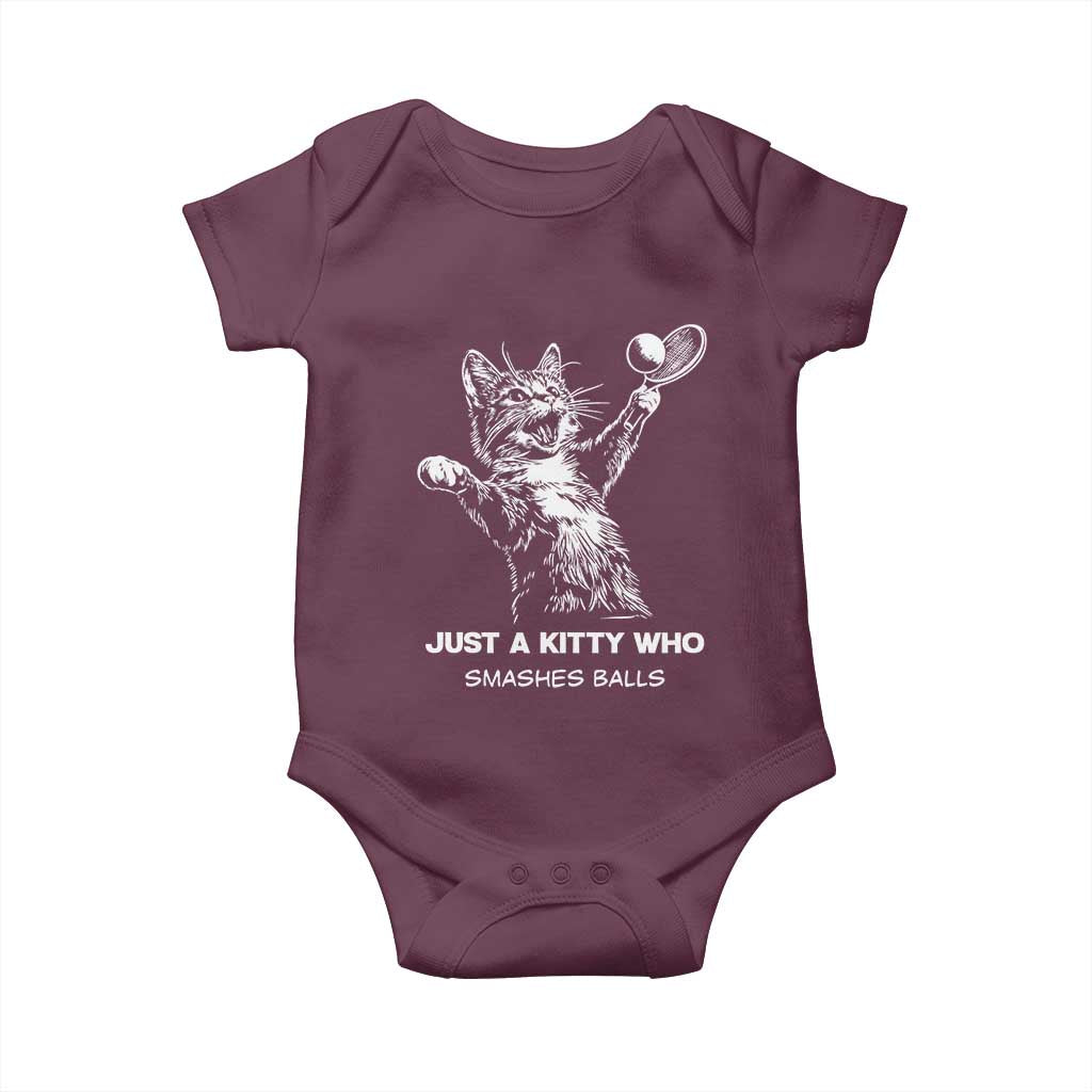 Funny Cat Plays Tennis Baby Onesie Just A Kitty Who Smashes Balls - Wonder Print Shop