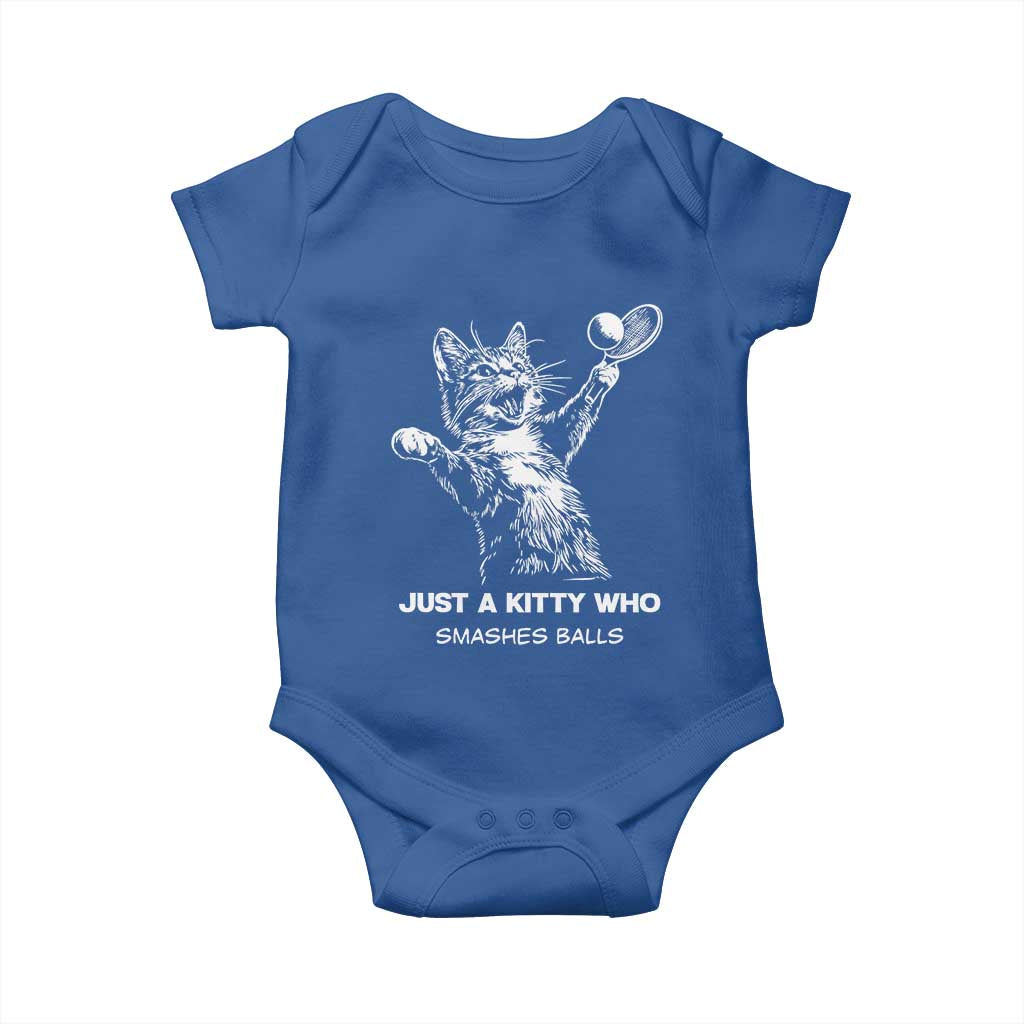 Funny Cat Plays Tennis Baby Onesie Just A Kitty Who Smashes Balls - Wonder Print Shop