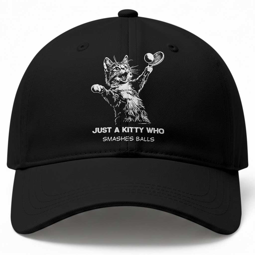 Funny Cat Plays Tennis Baseball Cap Just A Kitty Who Smashes Balls