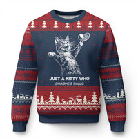 Funny Cat Plays Tennis Ugly Christmas Sweater Just A Kitty Who Smashes Balls - Wonder Print Shop
