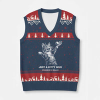 Funny Cat Plays Tennis V-Neck Knit Sweater Vest Just A Kitty Who Smashes Balls - Wonder Print Shop