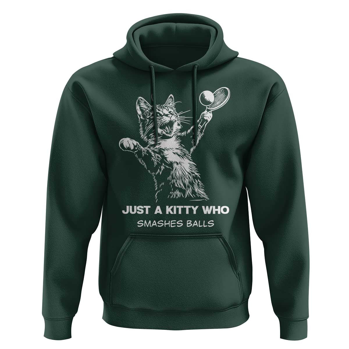 Funny Cat Plays Tennis Hoodie Just A Kitty Who Smashes Balls - Wonder Print Shop