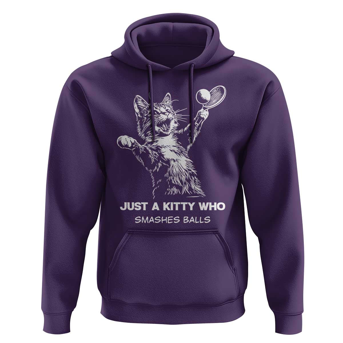 Funny Cat Plays Tennis Hoodie Just A Kitty Who Smashes Balls - Wonder Print Shop