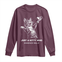 Funny Cat Plays Tennis Long Sleeve Shirt Just A Kitty Who Smashes Balls - Wonder Print Shop