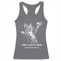 Funny Cat Plays Tennis Racerback Tank Top Just A Kitty Who Smashes Balls - Wonder Print Shop