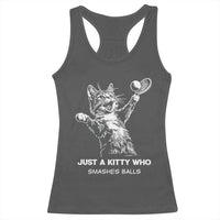 Funny Cat Plays Tennis Racerback Tank Top Just A Kitty Who Smashes Balls - Wonder Print Shop