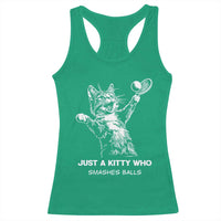 Funny Cat Plays Tennis Racerback Tank Top Just A Kitty Who Smashes Balls - Wonder Print Shop