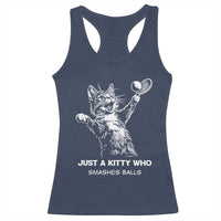 Funny Cat Plays Tennis Racerback Tank Top Just A Kitty Who Smashes Balls - Wonder Print Shop
