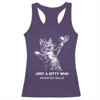 Funny Cat Plays Tennis Racerback Tank Top Just A Kitty Who Smashes Balls - Wonder Print Shop