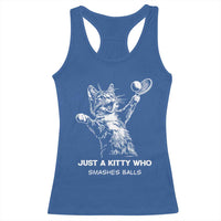 Funny Cat Plays Tennis Racerback Tank Top Just A Kitty Who Smashes Balls - Wonder Print Shop