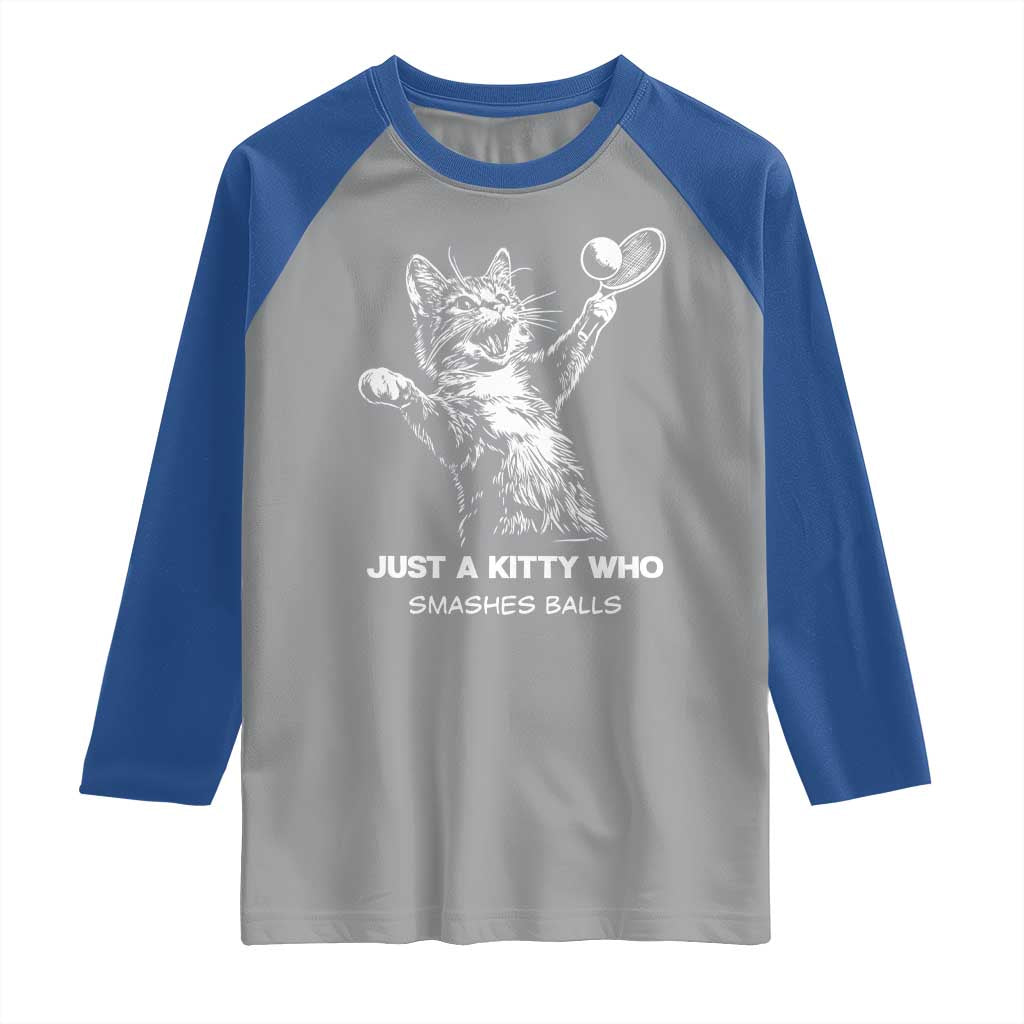 Funny Cat Plays Tennis Raglan Shirt Just A Kitty Who Smashes Balls - Wonder Print Shop