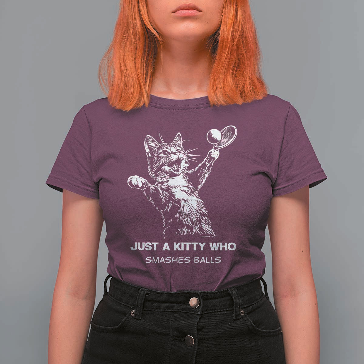 Funny Cat Plays Tennis T Shirt For Women Just A Kitty Who Smashes Balls - Wonder Print Shop