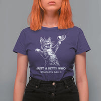 Funny Cat Plays Tennis T Shirt For Women Just A Kitty Who Smashes Balls - Wonder Print Shop