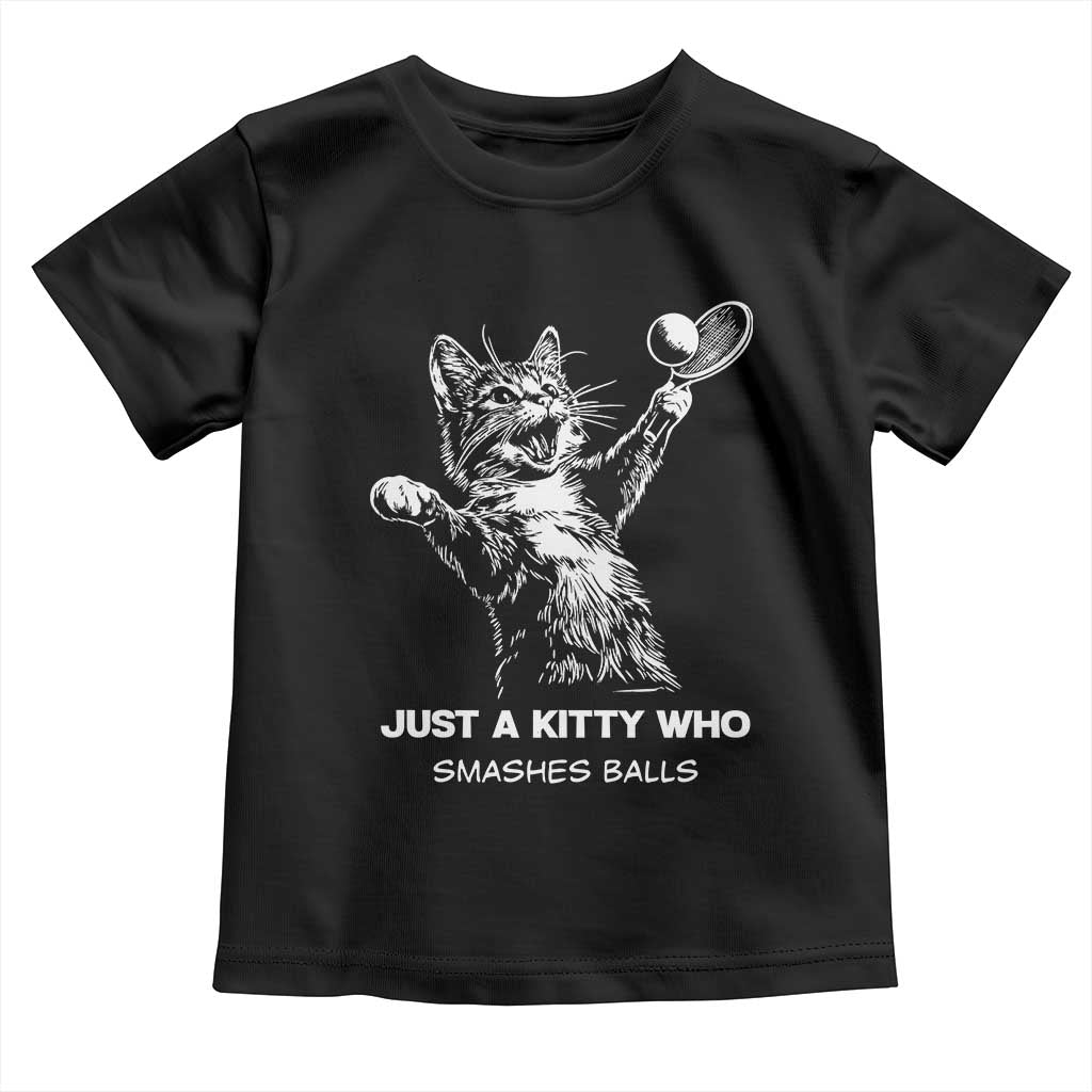 Funny Cat Plays Tennis Toddler T Shirt Just A Kitty Who Smashes Balls - Wonder Print Shop