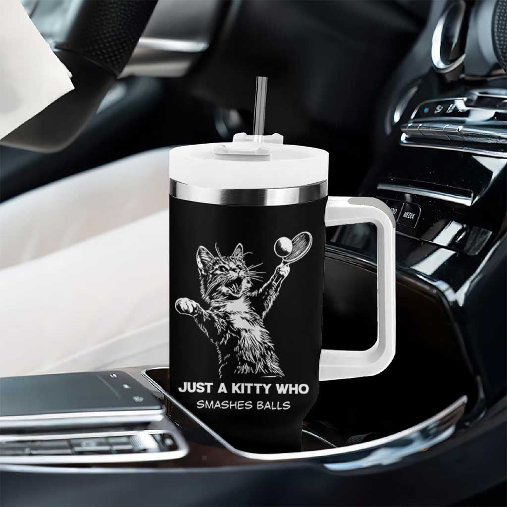 Funny Cat Plays Tennis Tumbler With Handle Just A Kitty Who Smashes Balls - Wonder Print Shop
