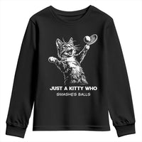 Funny Cat Plays Tennis Youth Sweatshirt Just A Kitty Who Smashes Balls - Wonder Print Shop
