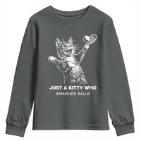 Funny Cat Plays Tennis Youth Sweatshirt Just A Kitty Who Smashes Balls - Wonder Print Shop