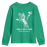 Funny Cat Plays Tennis Youth Sweatshirt Just A Kitty Who Smashes Balls - Wonder Print Shop