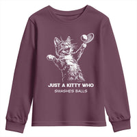 Funny Cat Plays Tennis Youth Sweatshirt Just A Kitty Who Smashes Balls - Wonder Print Shop