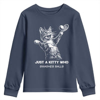 Funny Cat Plays Tennis Youth Sweatshirt Just A Kitty Who Smashes Balls - Wonder Print Shop
