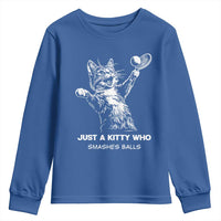 Funny Cat Plays Tennis Youth Sweatshirt Just A Kitty Who Smashes Balls - Wonder Print Shop