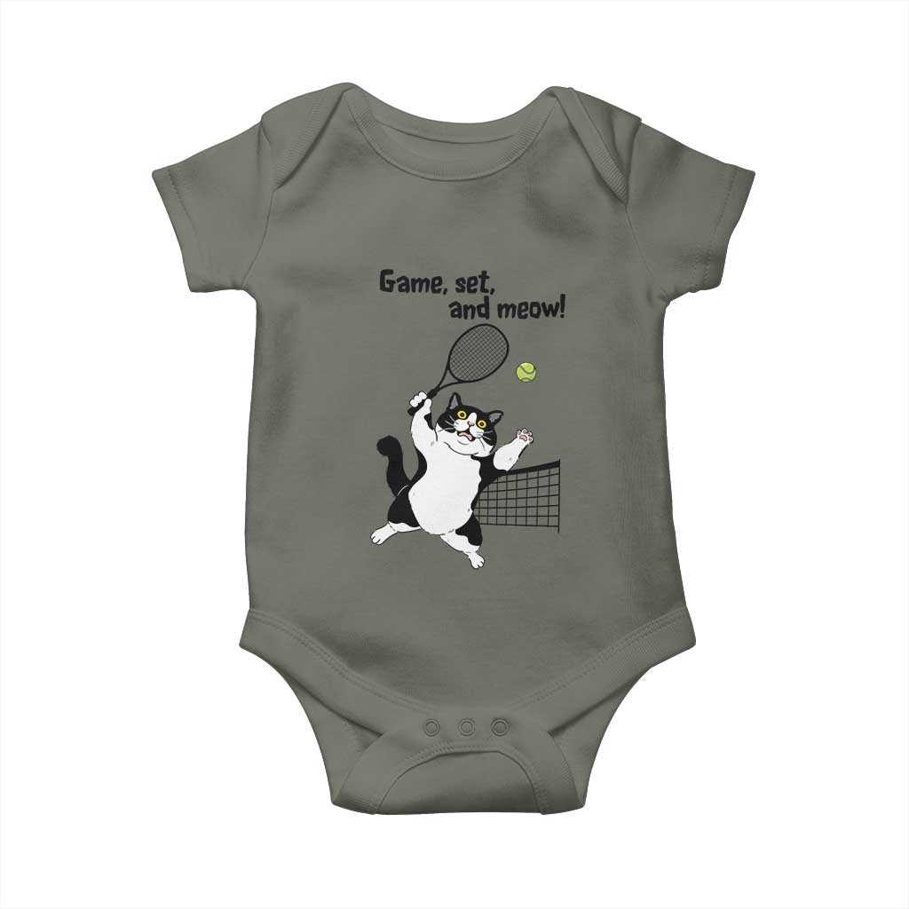 Funny Chubby Cat Tennis Baby Onesie Game Set And Meow - Wonder Print Shop