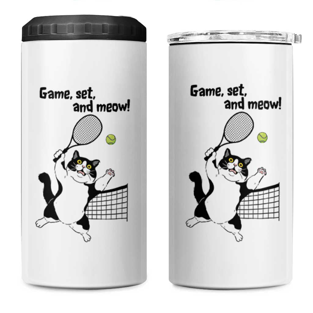 Funny Chubby Cat Tennis 4 in 1 Can Cooler Tumbler Game Set And Meow - Wonder Print Shop
