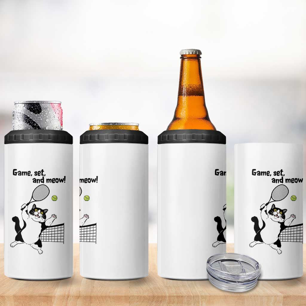 Funny Chubby Cat Tennis 4 in 1 Can Cooler Tumbler Game Set And Meow - Wonder Print Shop