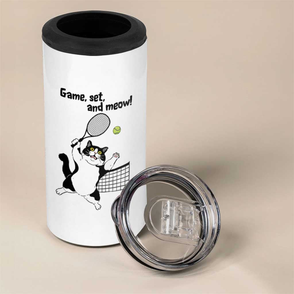 Funny Chubby Cat Tennis 4 in 1 Can Cooler Tumbler Game Set And Meow - Wonder Print Shop