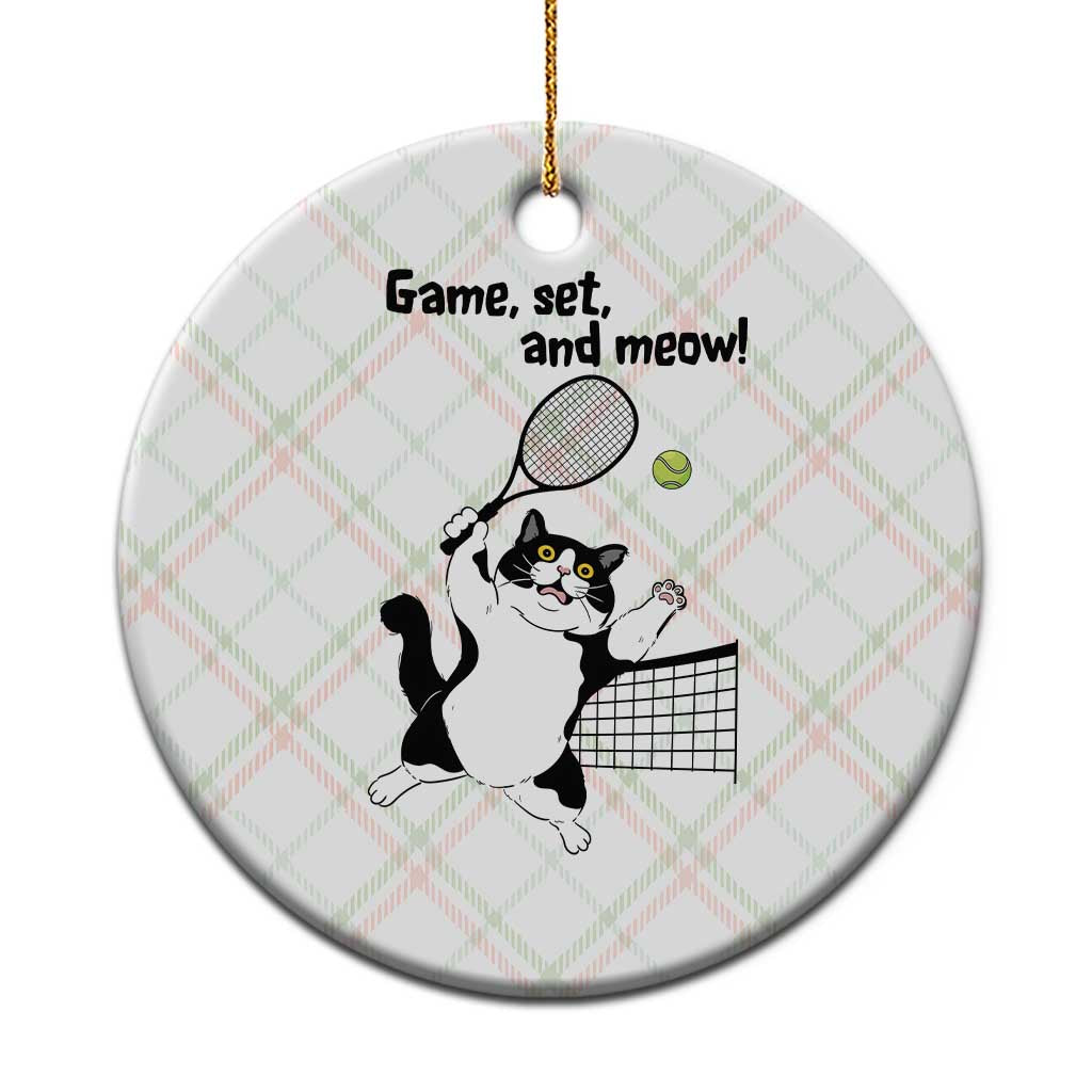 Funny Chubby Cat Tennis Ceramic Ornament Game Set And Meow - Wonder Print Shop