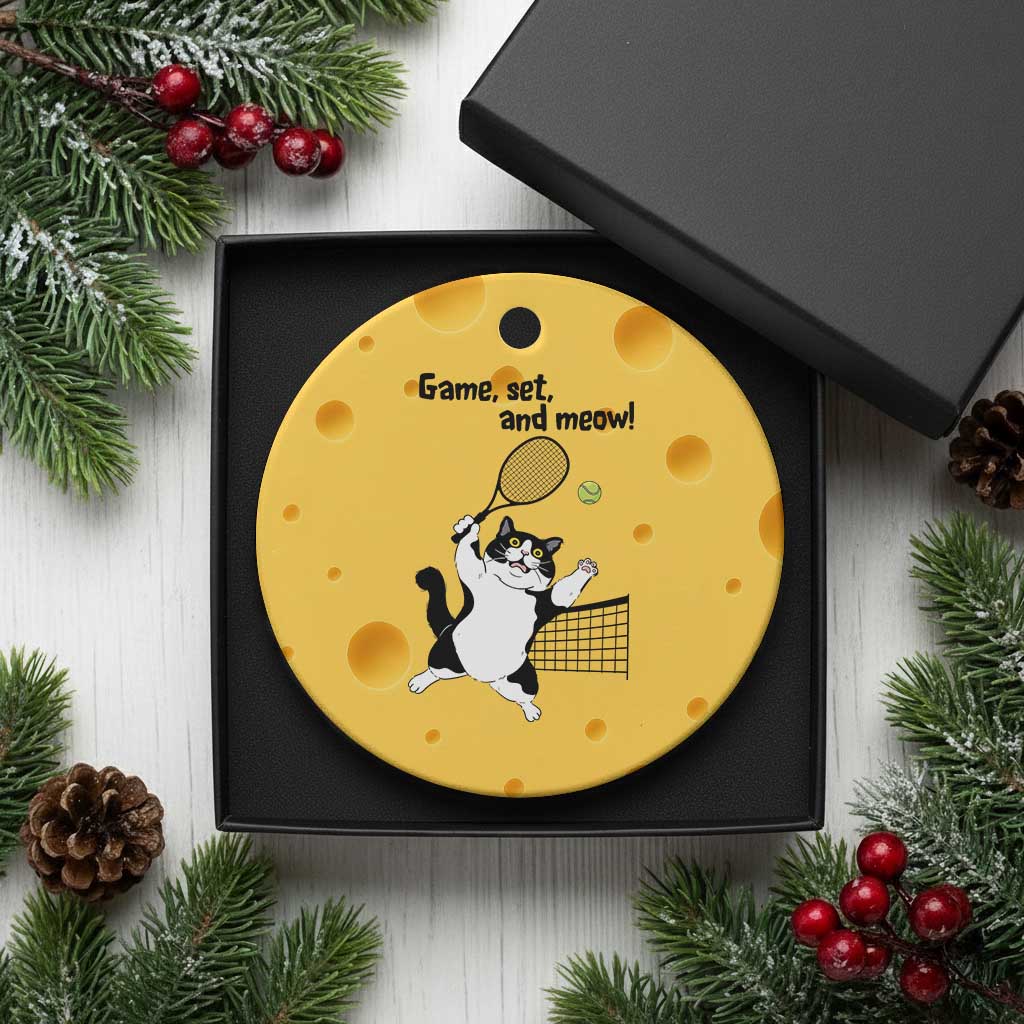 Funny Chubby Cat Tennis Ceramic Ornament Game Set And Meow - Wonder Print Shop