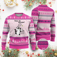 Funny Chubby Cat Tennis Ugly Christmas Sweater Game Set And Meow - Wonder Print Shop