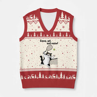 Funny Chubby Cat Tennis V-Neck Knit Sweater Vest Game Set And Meow - Wonder Print Shop