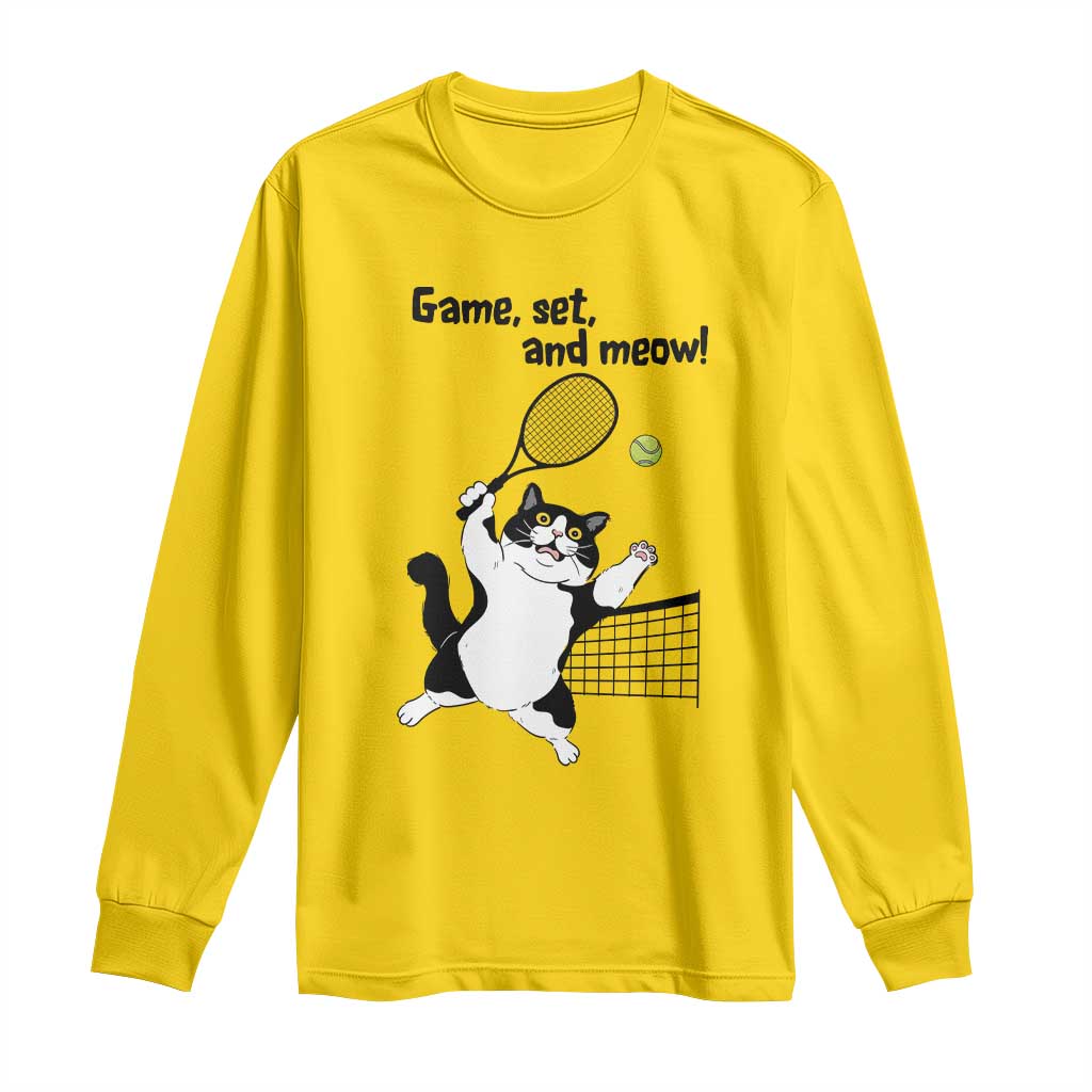 Funny Chubby Cat Tennis Long Sleeve Shirt Game Set And Meow - undefined