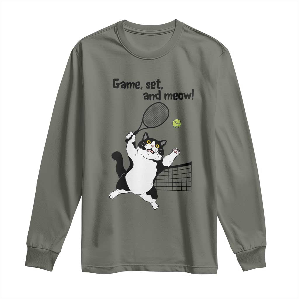 Funny Chubby Cat Tennis Long Sleeve Shirt Game Set And Meow - undefined