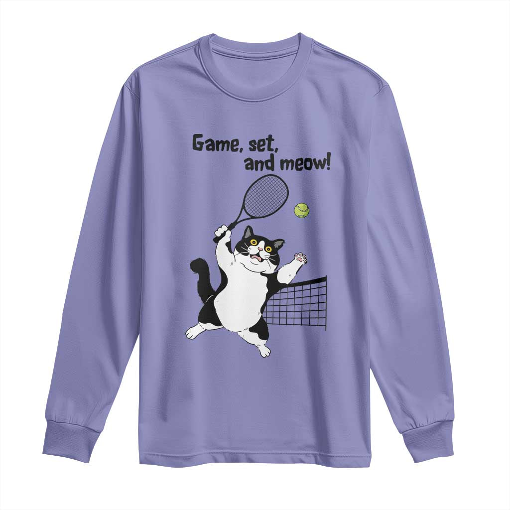 Funny Chubby Cat Tennis Long Sleeve Shirt Game Set And Meow - undefined