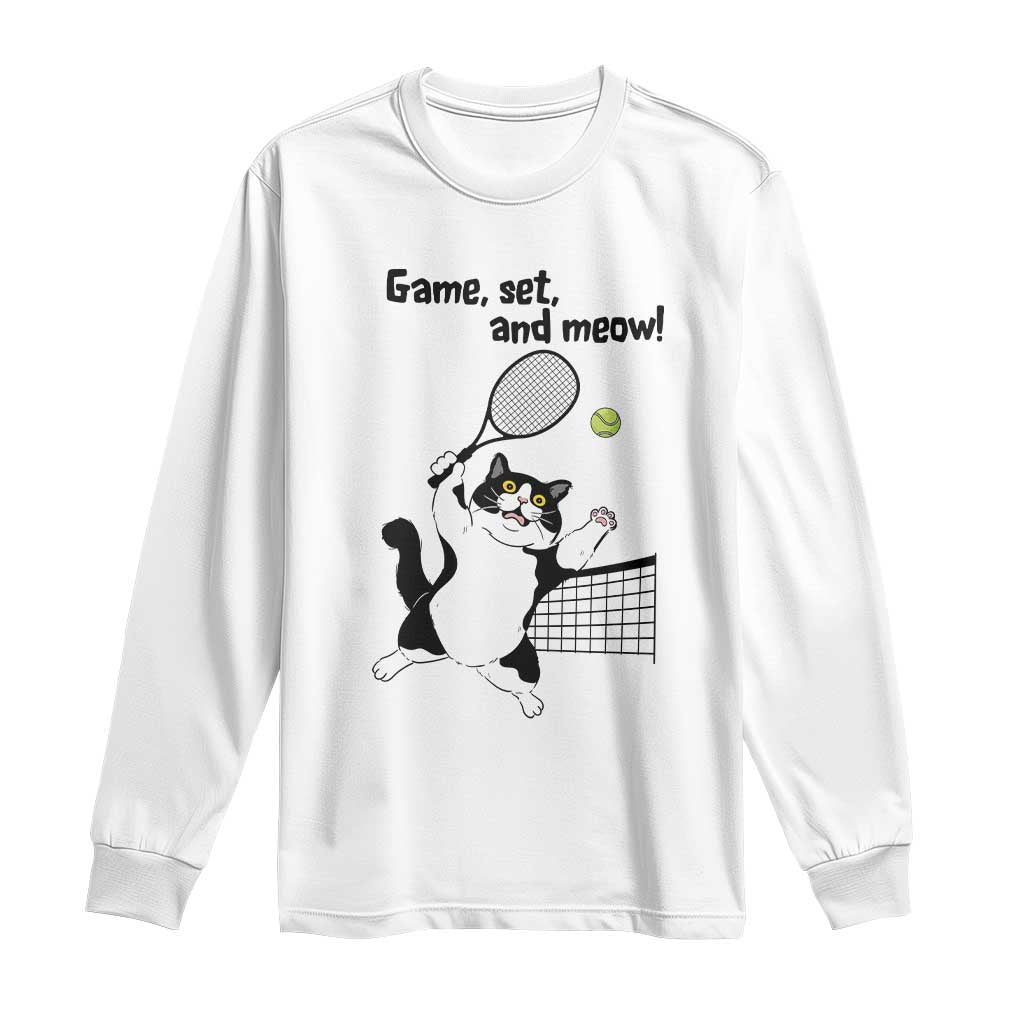 Funny Chubby Cat Tennis Long Sleeve Shirt Game Set And Meow - undefined