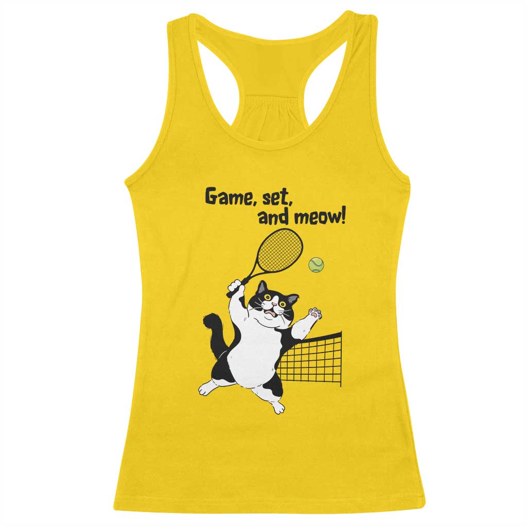 Funny Chubby Cat Tennis Racerback Tank Top Game Set And Meow - Wonder Print Shop