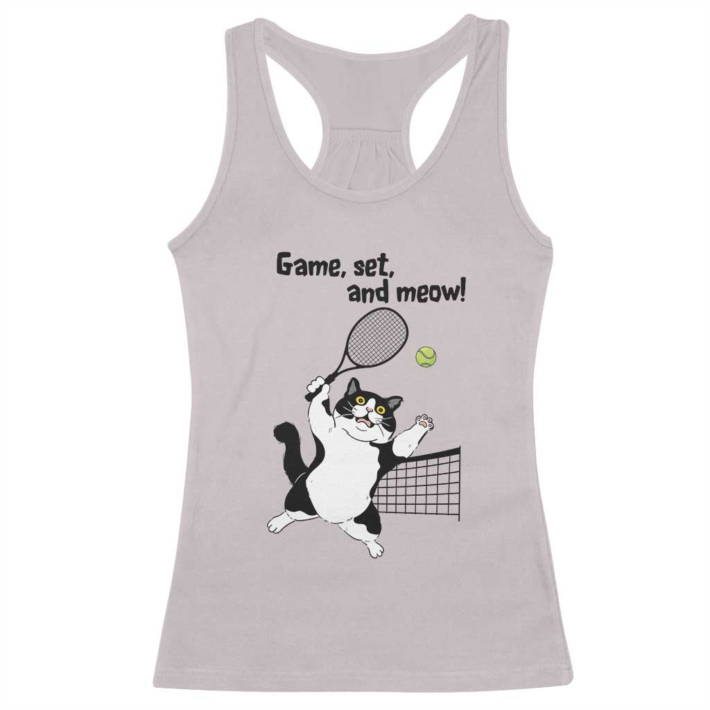 Funny Chubby Cat Tennis Racerback Tank Top Game Set And Meow - Wonder Print Shop