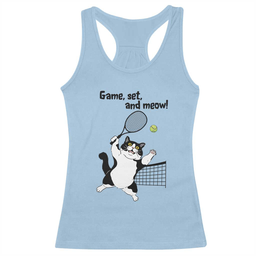 Funny Chubby Cat Tennis Racerback Tank Top Game Set And Meow - Wonder Print Shop