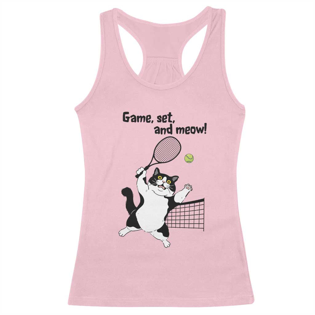Funny Chubby Cat Tennis Racerback Tank Top Game Set And Meow - Wonder Print Shop