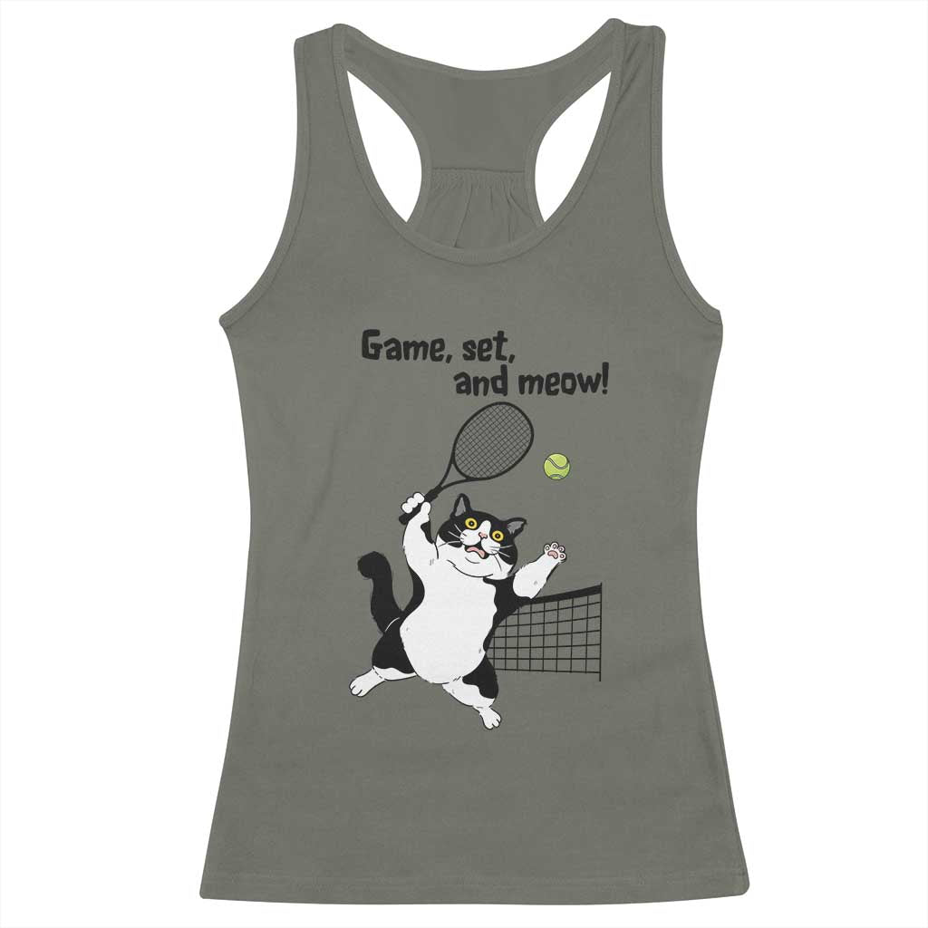 Funny Chubby Cat Tennis Racerback Tank Top Game Set And Meow - Wonder Print Shop