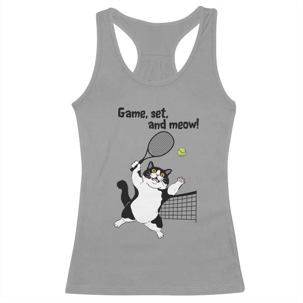 Funny Chubby Cat Tennis Racerback Tank Top Game Set And Meow - Wonder Print Shop
