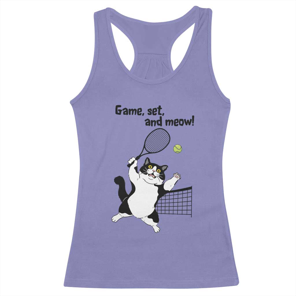 Funny Chubby Cat Tennis Racerback Tank Top Game Set And Meow - Wonder Print Shop