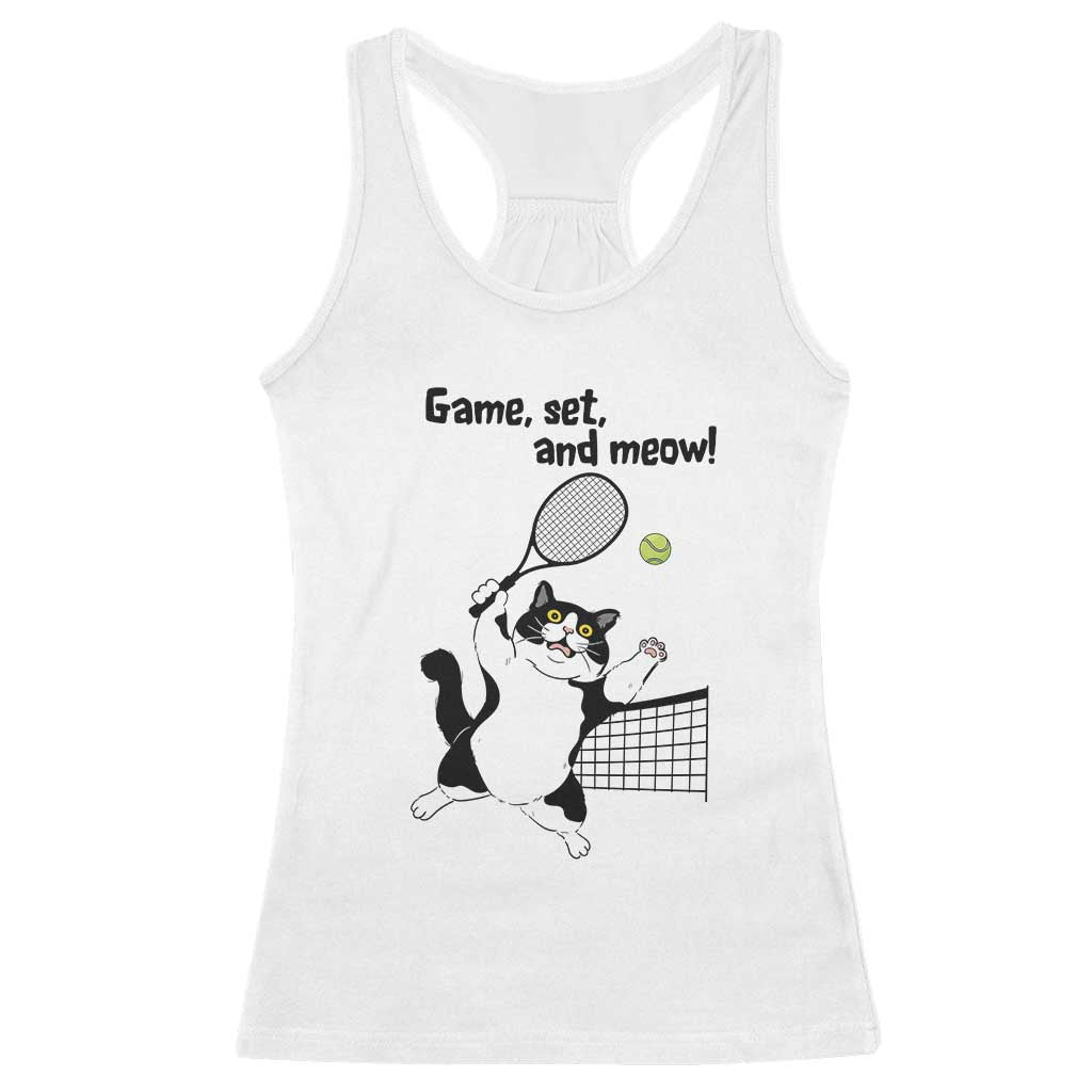 Funny Chubby Cat Tennis Racerback Tank Top Game Set And Meow - Wonder Print Shop