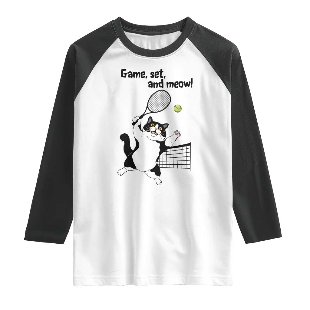 Funny Chubby Cat Tennis Raglan Shirt Game Set And Meow - Wonder Print Shop