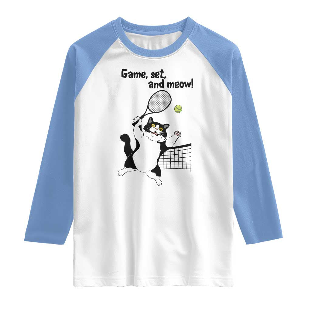 Funny Chubby Cat Tennis Raglan Shirt Game Set And Meow - Wonder Print Shop